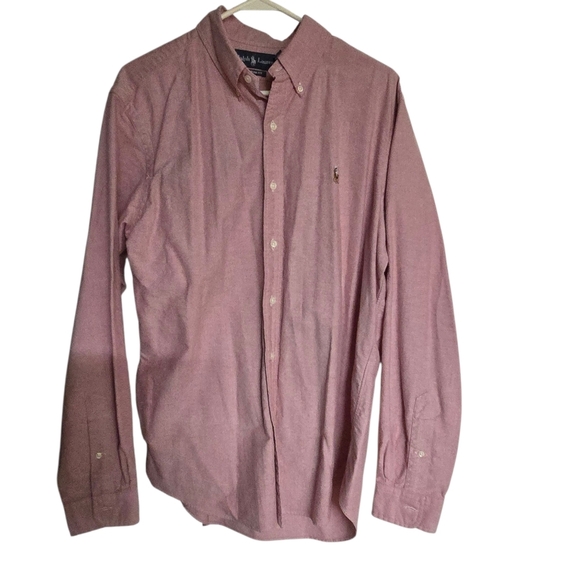 Ralph Lauren Men's Custom Fit Pink Oxford Real Pony Button Up Shirt Size Large - Picture 1 of 5
